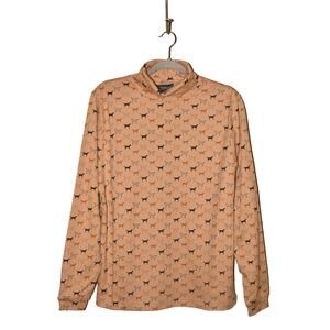 NORTHERN ISLES NEW $60 Beige Dog Print Long Sleeve Turtleneck Top Large